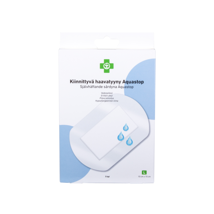 APTEEKKI Kiinnittyvä haavatyyny Aquastop L 10 cm x 15 cm 5 kpl/rasia