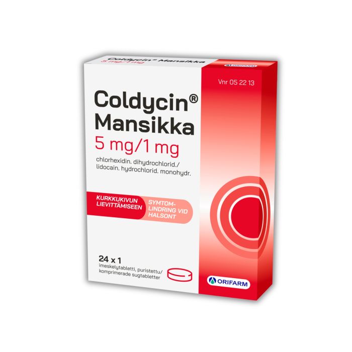 COLDYCIN MANSIKKA imeskelytabletti, puristettu 5/1 mg 24 fol kuva 2