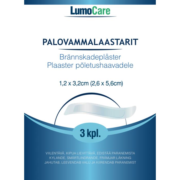 Lumocare palovammalaastari 2,6 x 5,6cm (1,2 x 3,2cm) 3 kpl