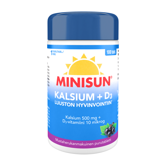 Minisun Kalsium 500 mg + D-vitamiini 10 mikrog 100 purutabl kuva 3