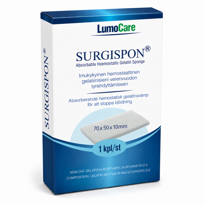 Lumocare Surgispon imukykyinen hemostaattinen gelatiinisieni 70x50x10mm 1 kpl kuva 2
